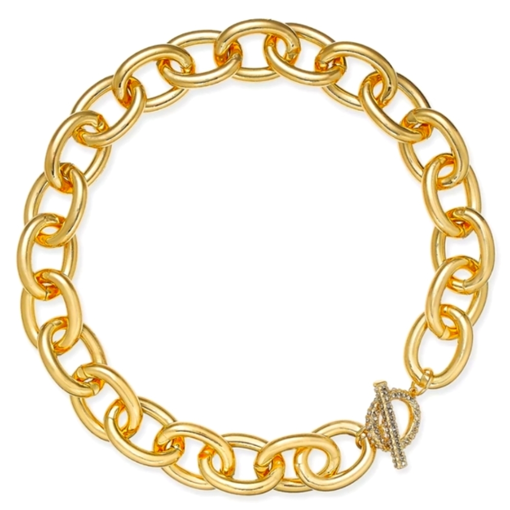 Gold-Tone Pavé Toggle Chain-Link 18" Collar Necklace